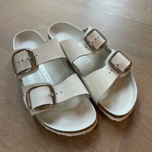 Birkenstock Women's Arizona Big Buckle Slide Sandals White/Silver
